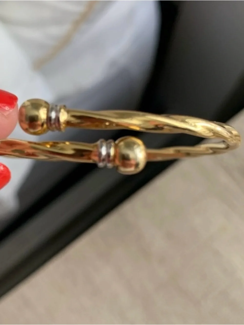 14k yellow/white gold twisted Open Cuff Bracelet with white gold accent rings
